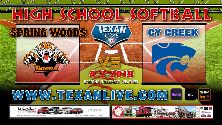 Spring Woods vs Cy Creek - Softball - Varsity - 6PM- 4/2/19