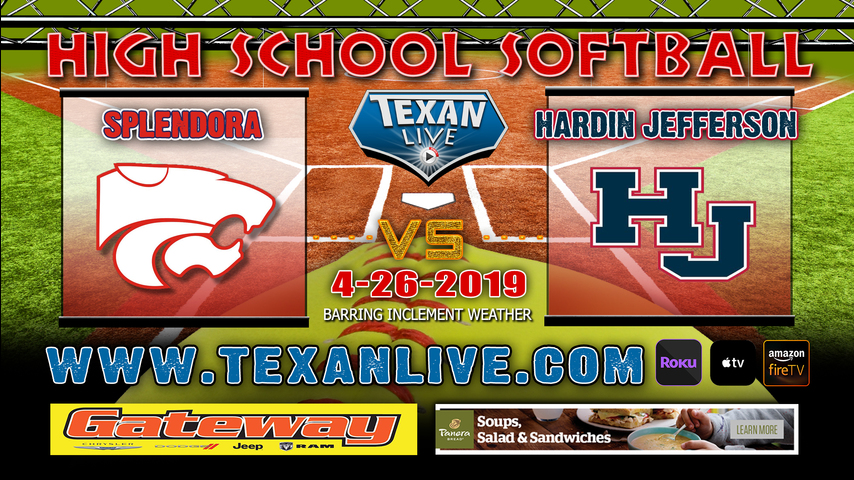 Splendora vs Hardin Jefferson - Game Two - Bi-District Playoffs - Softball - Varsity - 6:30PM- 4/26/19
