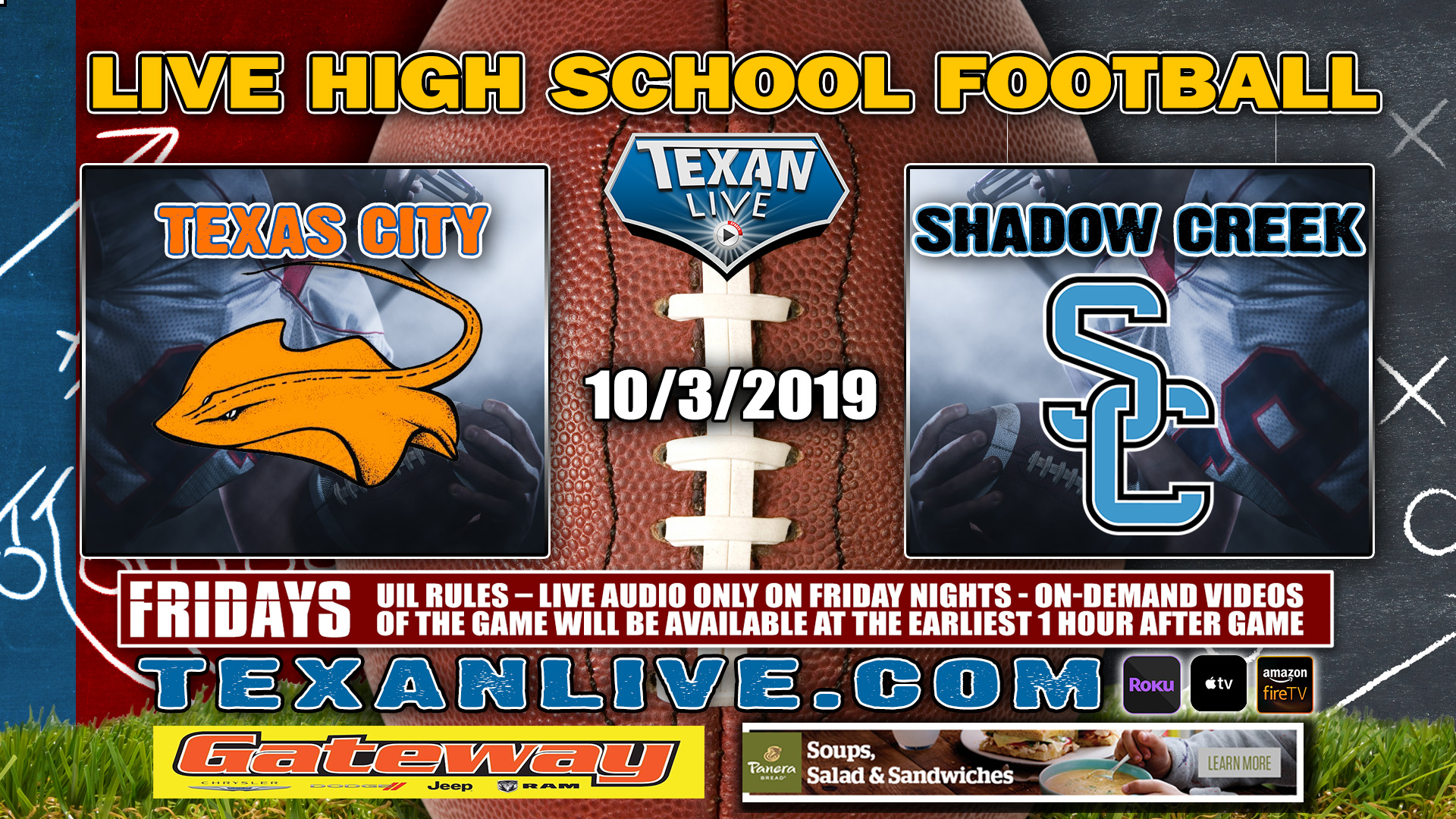 Texas City vs Shadow Creek - 10/4/2019 - 7:00PM - Football - Freedom Field