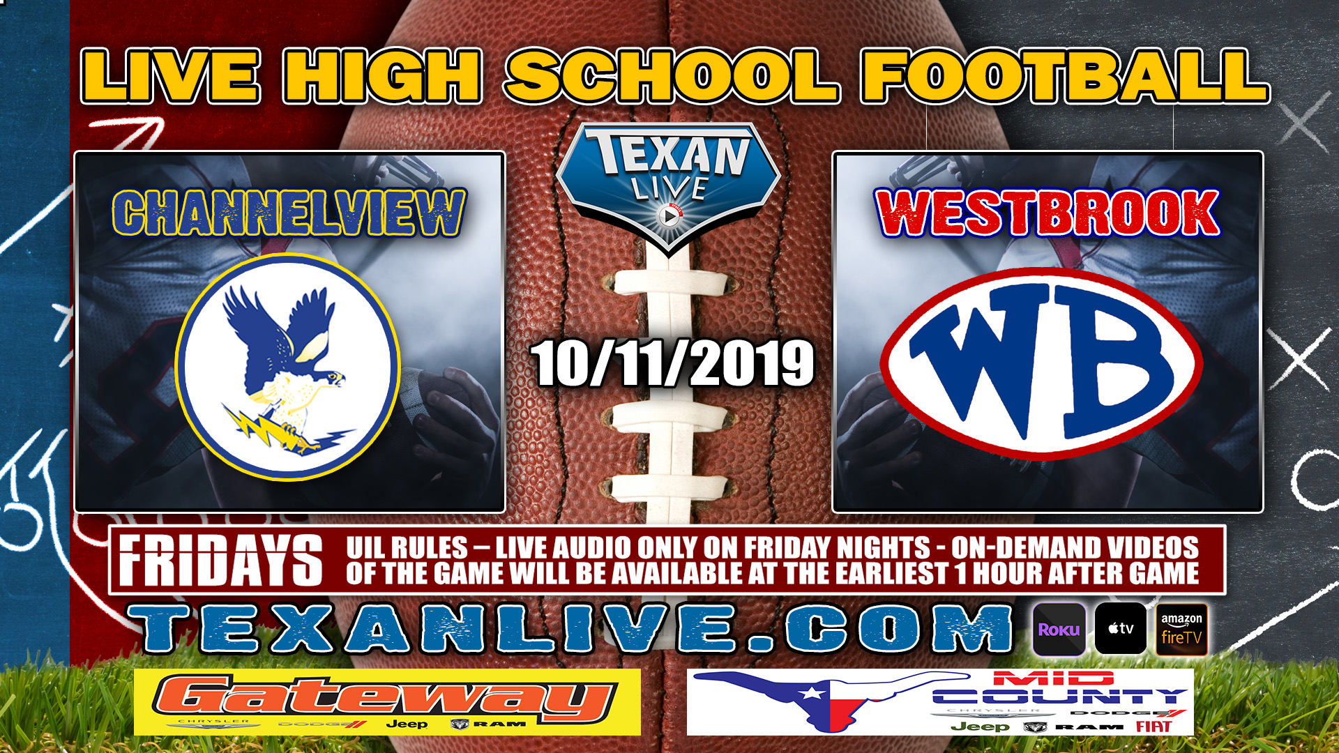 Channelview vs Westbrook- 10/11/2019 - 7:00PM - Football - BMT memorial Stadium