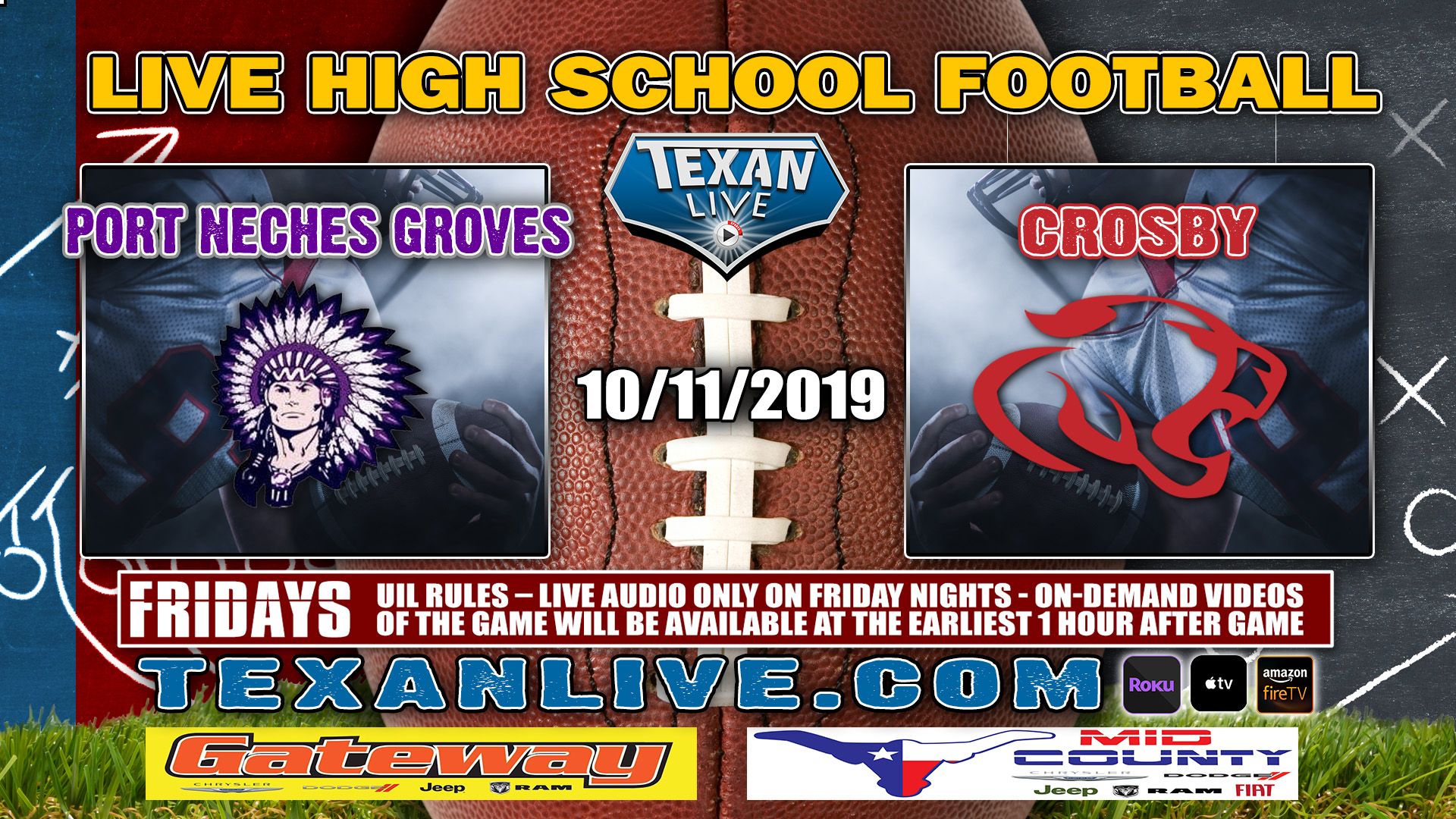 Crosby vs Port Neches Groves - 10/11/2019 - 7:30PM - Football - Indian Stadium