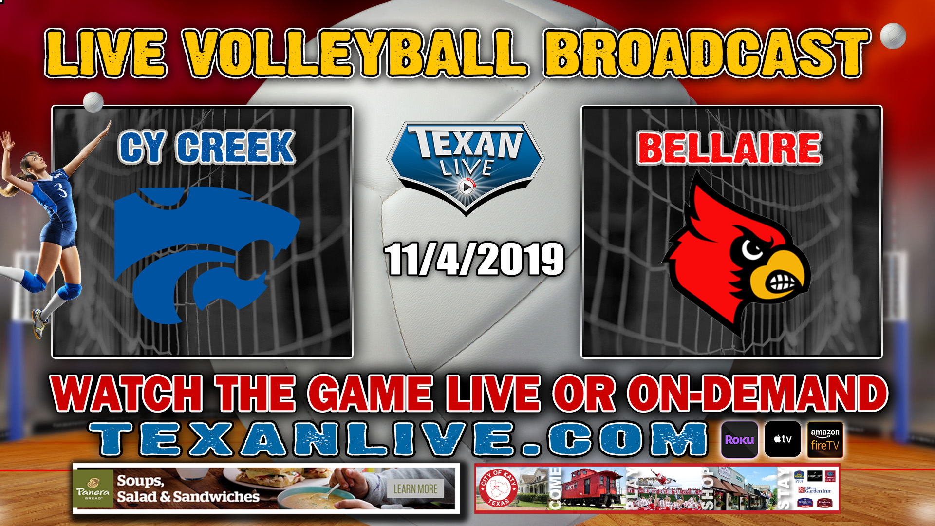 Cy Creek vs Bellaire - 5:00 PM - 11/4/2019 - Delmar - Volleyball- Bi-District Playoffs
