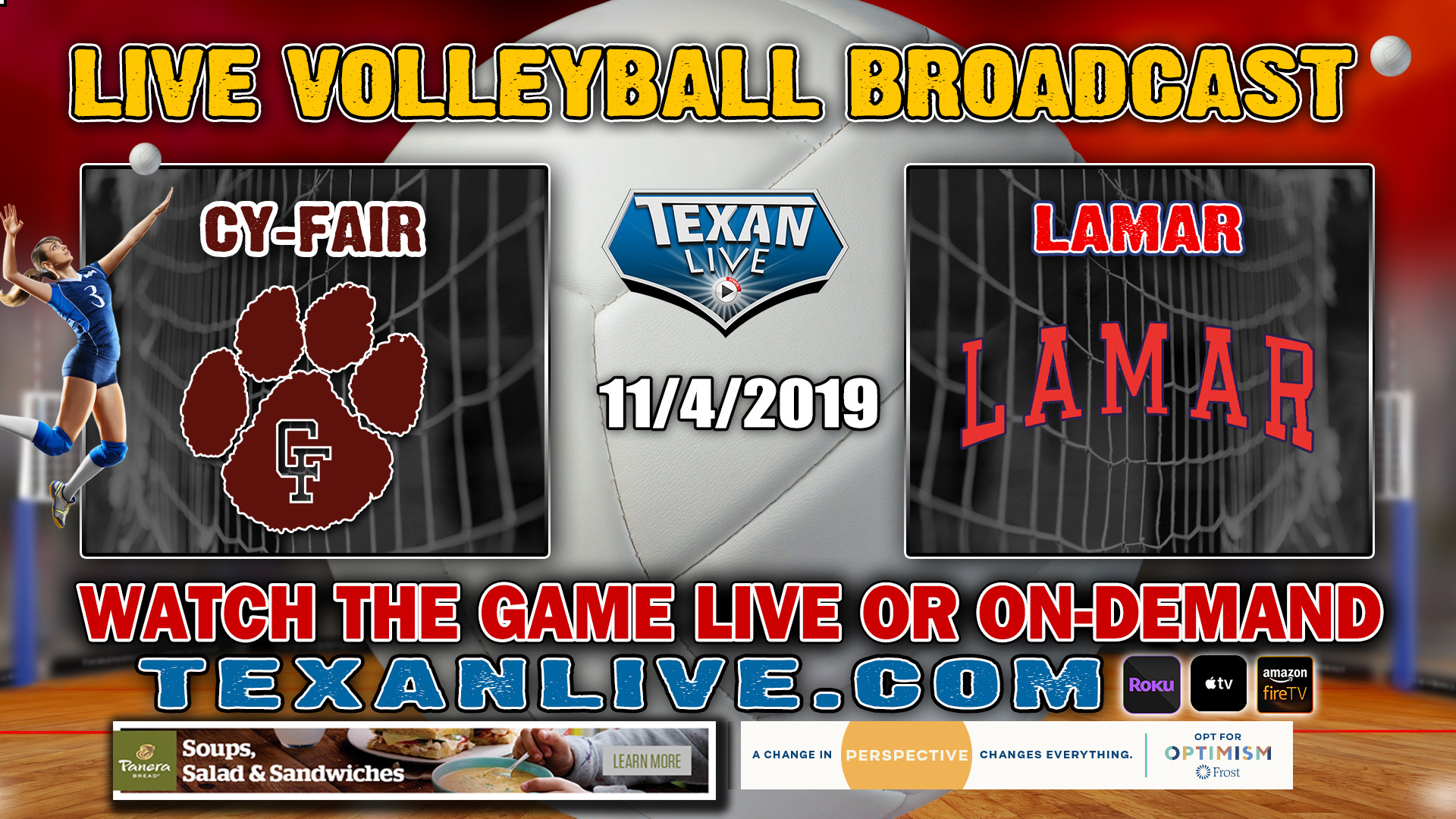 Cy-Fair vs Lamar - 7:00 PM - 11/4/2019 - Delmar - Volleyball- Bi-District Playoffs